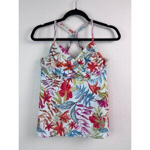 Sunsets women's 36DD blue floral tankini swim top underwire convertible‎ straps